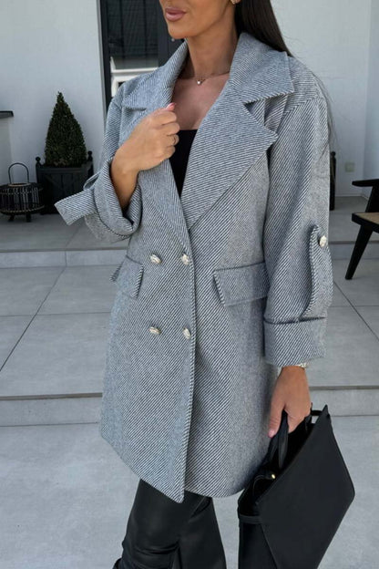 Women's Solid Color Double Breasted Coat Jacket