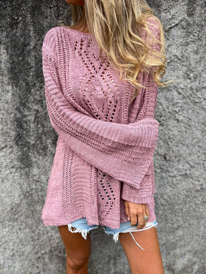 Knitted Crew Neck Top with Cutout Design