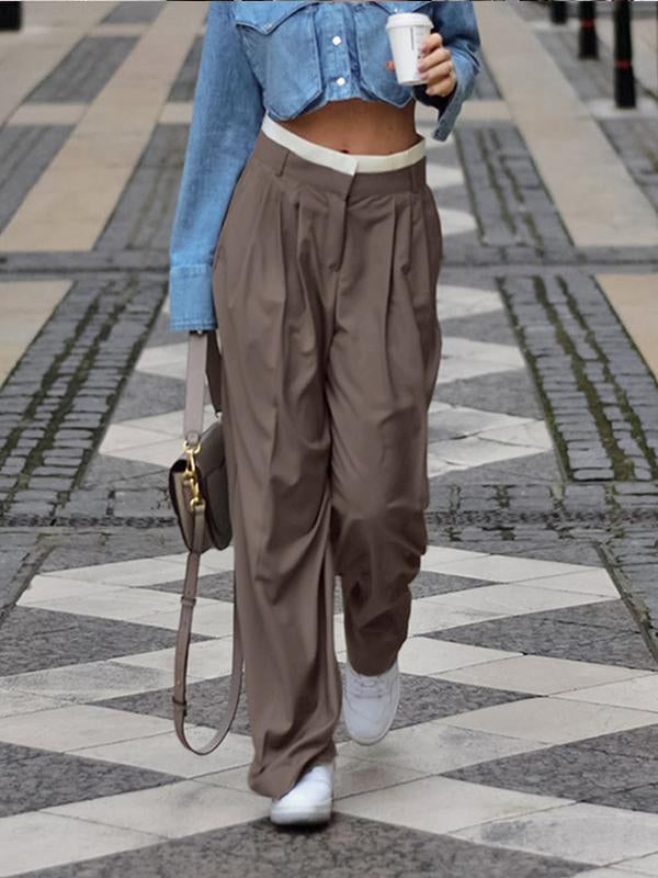 Stylish contrast color loose haren pants casual pants