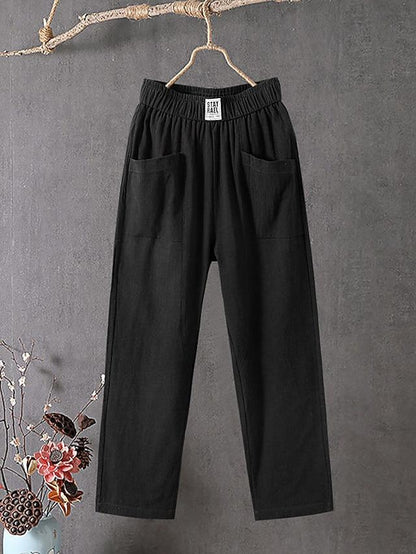 Women's Slacks Baggy Cropped  Ankle-Length Linen Pocket Elastic Mid Waist Pants