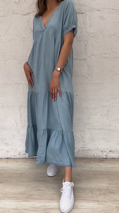 Horn V-neck Long Dress