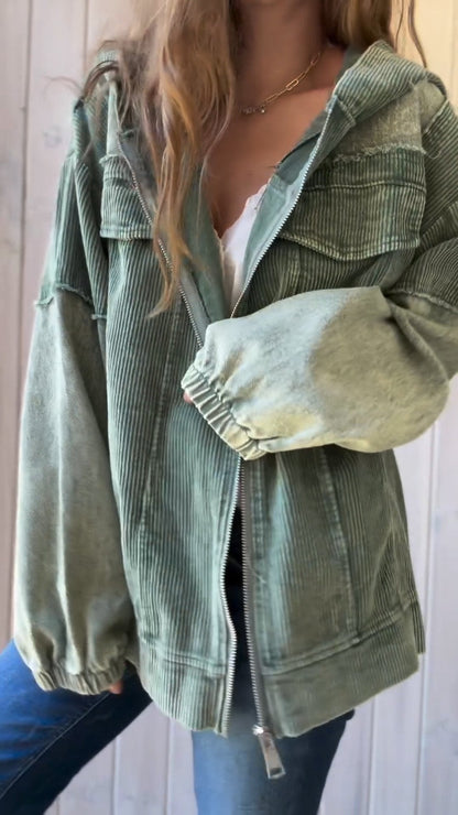 Casual Hooded Corduroy Jacket