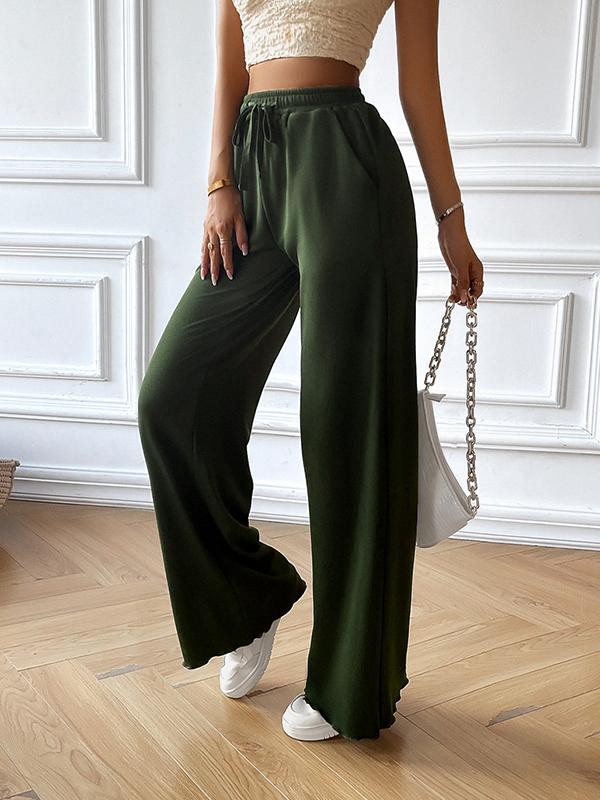 Casual solid color wide leg trousers