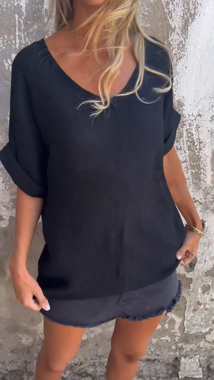 V-neck Mid-sleeve Casual Top