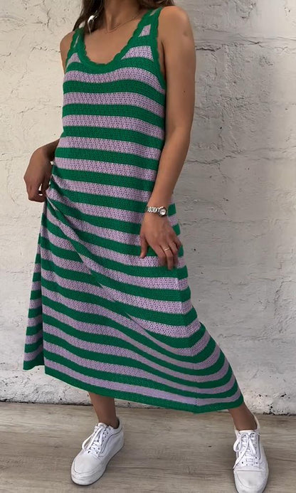 Women's Matching Striped Print Sleeveless Maxi Dress