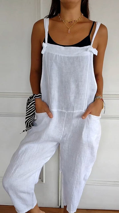 Casual Cotton and Linen Suspender Jumpsuit