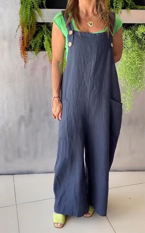 Casual Square Neck Solid Color Jumpsuit