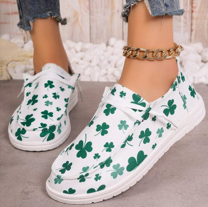 ST. PATRICK'S DAY GREEN CLOVER GRAPHIC CANVAS SHOES