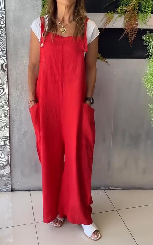 Casual Square Neck Solid Color Jumpsuit