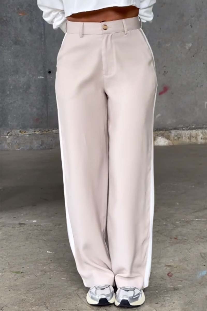 Women's casual hemmed webbing patchwork trousers