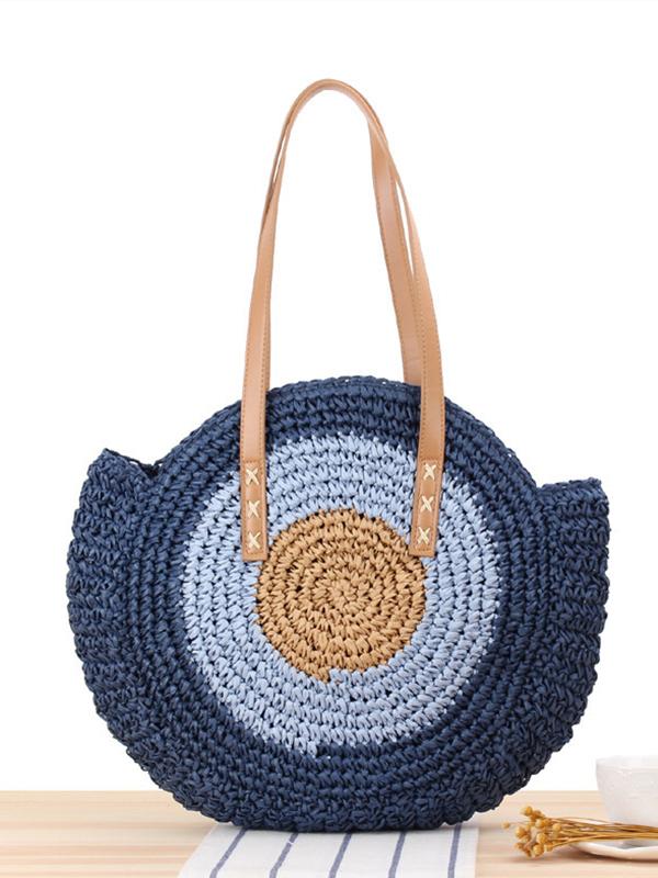 Women's Simple Round Single Shoulder Straw Bag Beach Bag