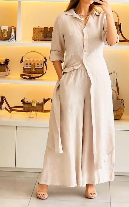 Casual Lapel Long Top and Trousers Two-piece Suit