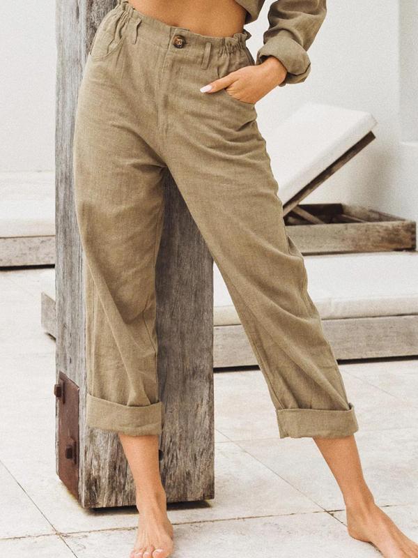 Solid Color Loose High Waist Pants