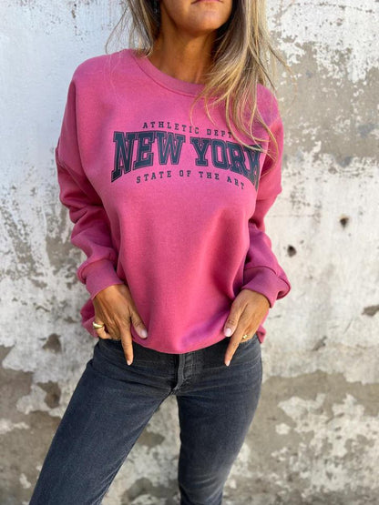 Round Neck Letter Print Pullover Sweatshirt