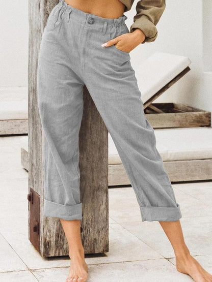 Solid Color Loose High Waist Pants