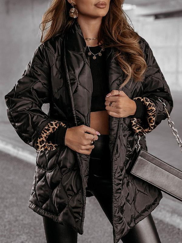 Women's Leopard Print Patchwork Lapel Coat