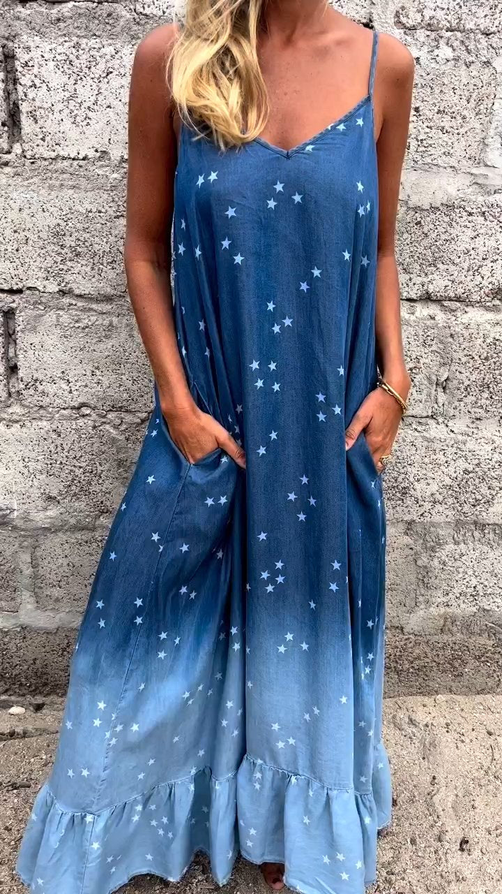 Star Print Gradient Blue Dress