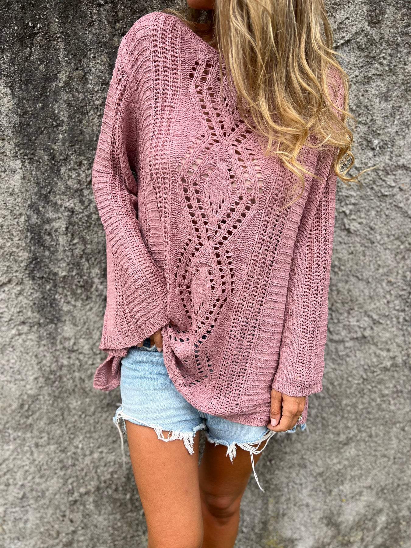 Knitted Crew Neck Top with Cutout Design