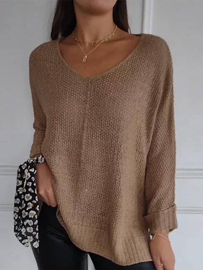 Women's V-neck Knitted Long-sleeved Top