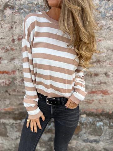 Casual Round Neck Striped Top