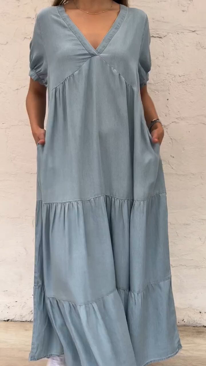 Horn V-neck Long Dress