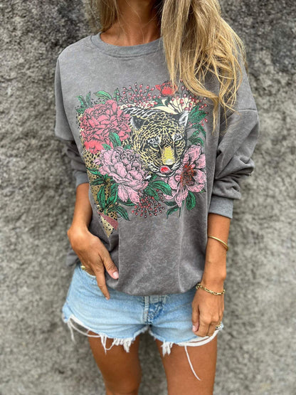 Tiger Print Long Sleeve Pullover