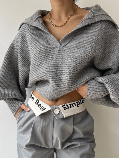 Sweater sweater lapel pullover top