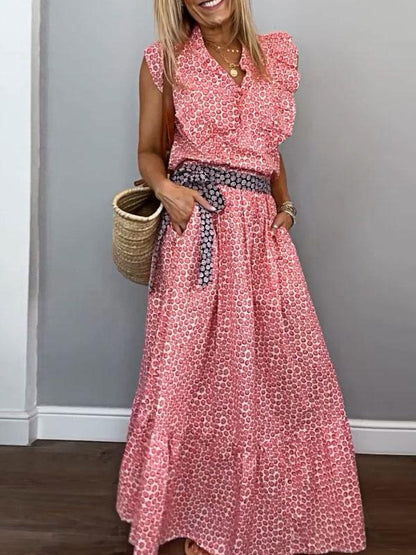 Women's Printed Pattern Top and Skirt Two-piece Set