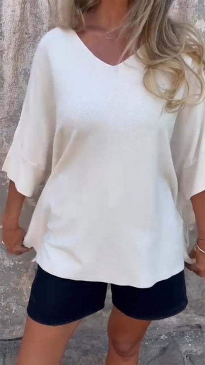 V-neck Mid-sleeve Shirt