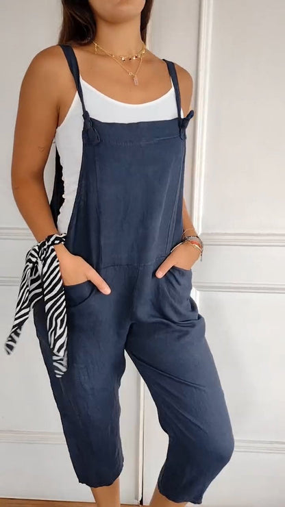 Casual Cotton and Linen Suspender Jumpsuit