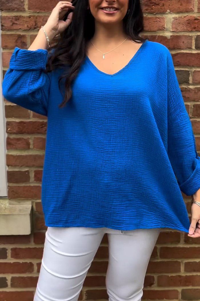 Casual V-neck Waffle Design Top