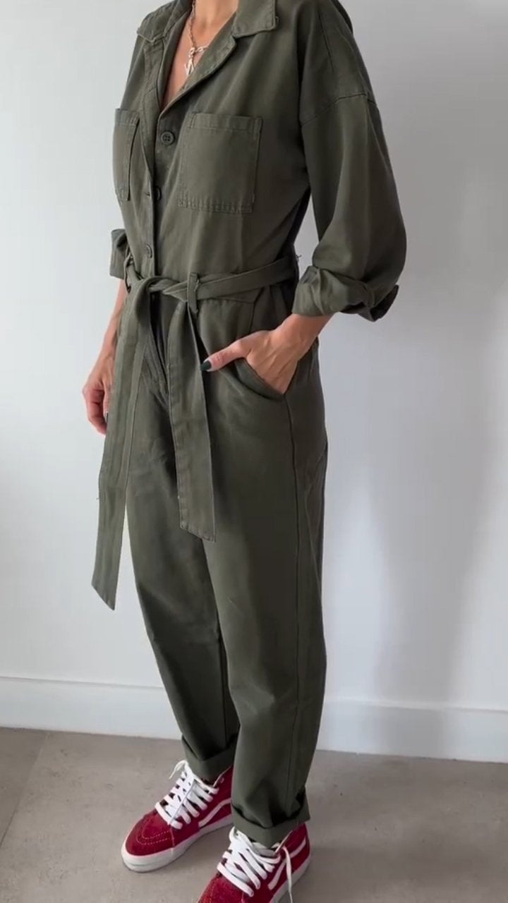 Casual Lapel Single Breasted Jumpsuit