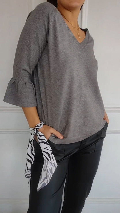 Casual V-neck Bell Sleeve Top