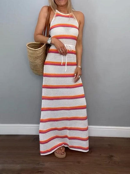 Women's Striped Contrast Waist Dress