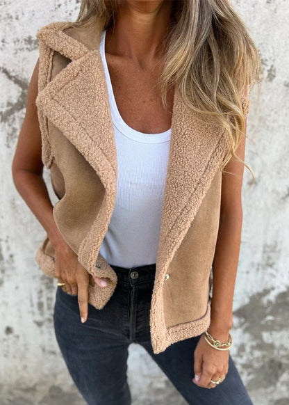 Lapel Sleeveless Cardigan Shearling Coat