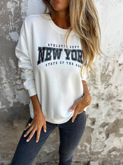 Round Neck Letter Print Pullover Sweatshirt