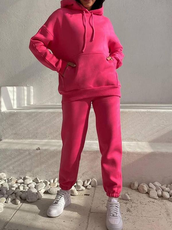 Fleece hooded sweatshirt and trousers two-piece set