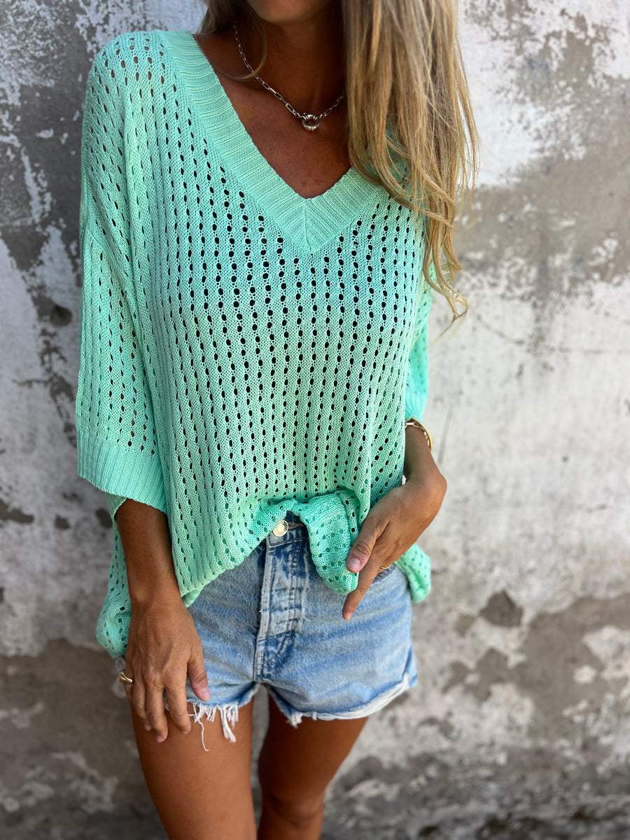 V-neck Hollow Knitted Top