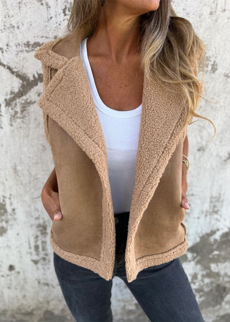 Lapel Sleeveless Cardigan Shearling Coat