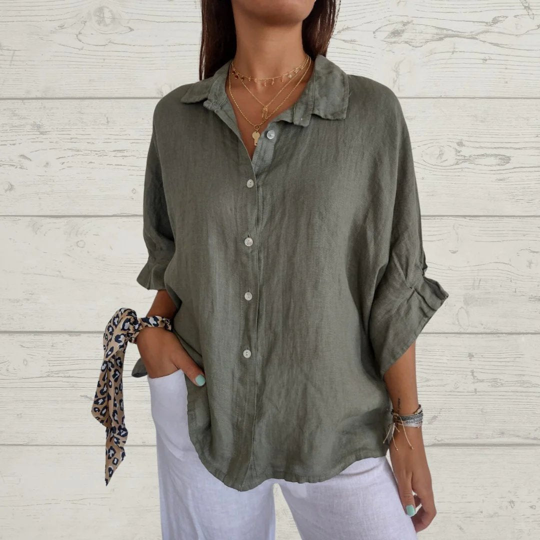 Casual Cotton and Linen Lapel Shirt