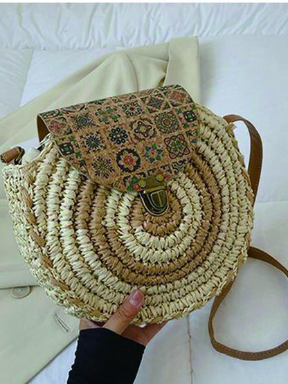 Women's one shoulder mini simple woven beach bag