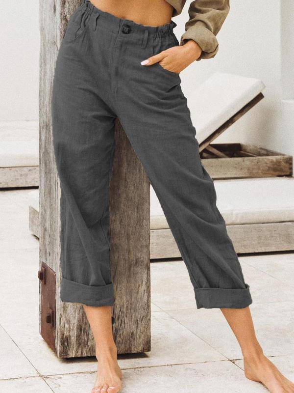 Solid Color Loose High Waist Pants