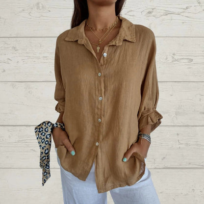 Casual Cotton and Linen Lapel Shirt