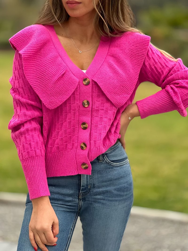 Ladies Solid Color Lapel Sweater