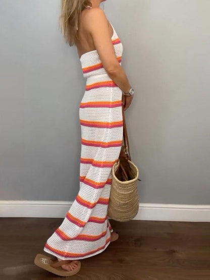 Women's Striped Contrast Waist Dress