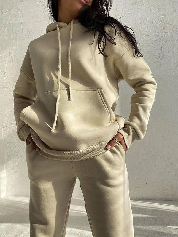 Fleece hooded sweatshirt and trousers two-piece set