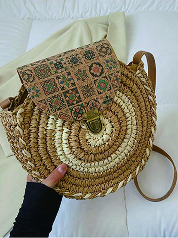 Women's one shoulder mini simple woven beach bag