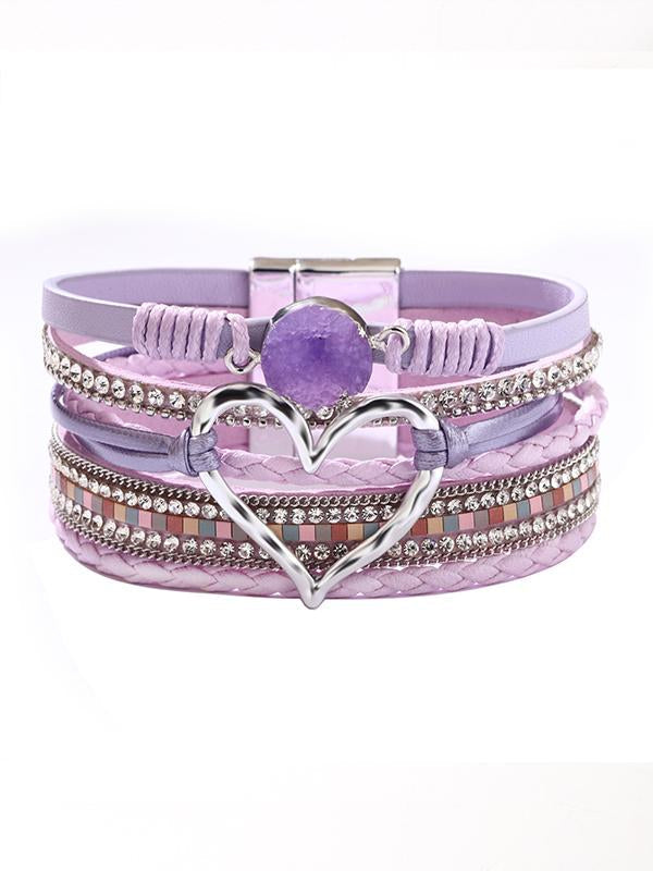 Women's Bohemian Love Rhinestone Magnetic Leather Bracelet