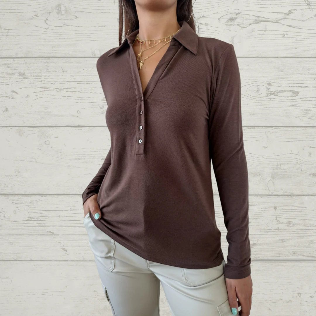 Casual Lapel Half-button Top