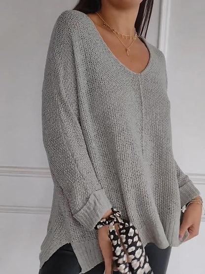 Women's V-neck Knitted Long-sleeved Top